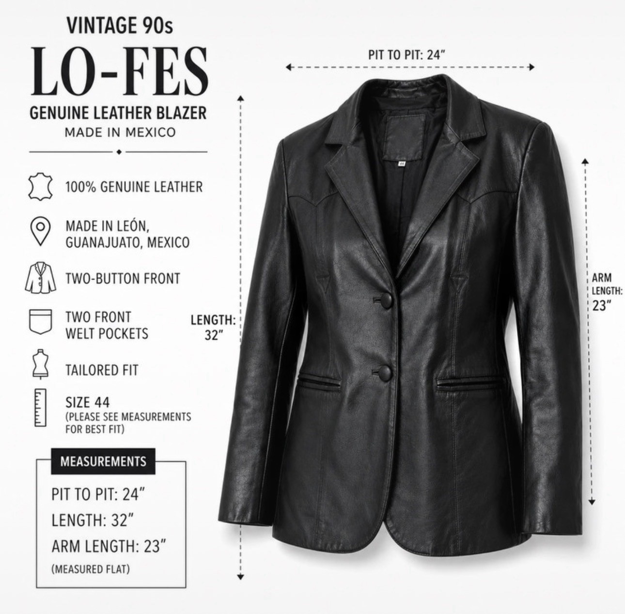 RARE Vintage 90s Lo-Fes Genuine Leather Blazer•Made In Mexico•Women’s 16/18