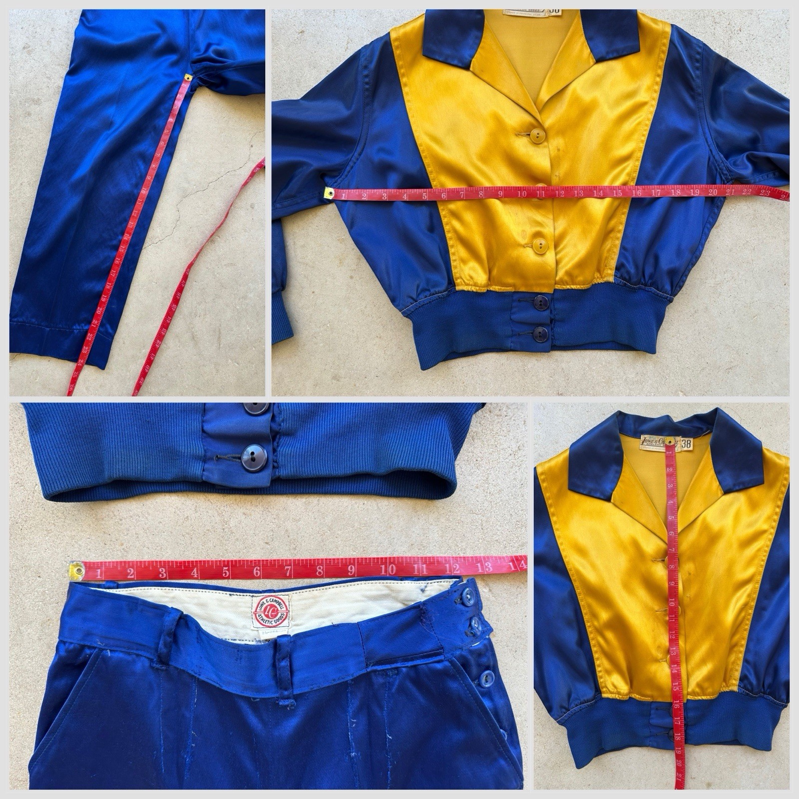 1930s Lowe & Campbell Blue Gold Satin Sportswear Set Western Ranchwear Rodeo