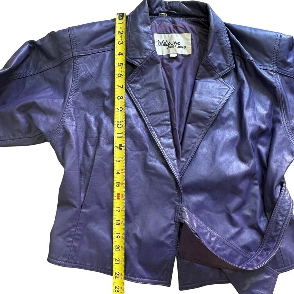 Vintage 80’s Wilsons Leather Women’s Purple Cropped Waist Jacket Tie Belt Large