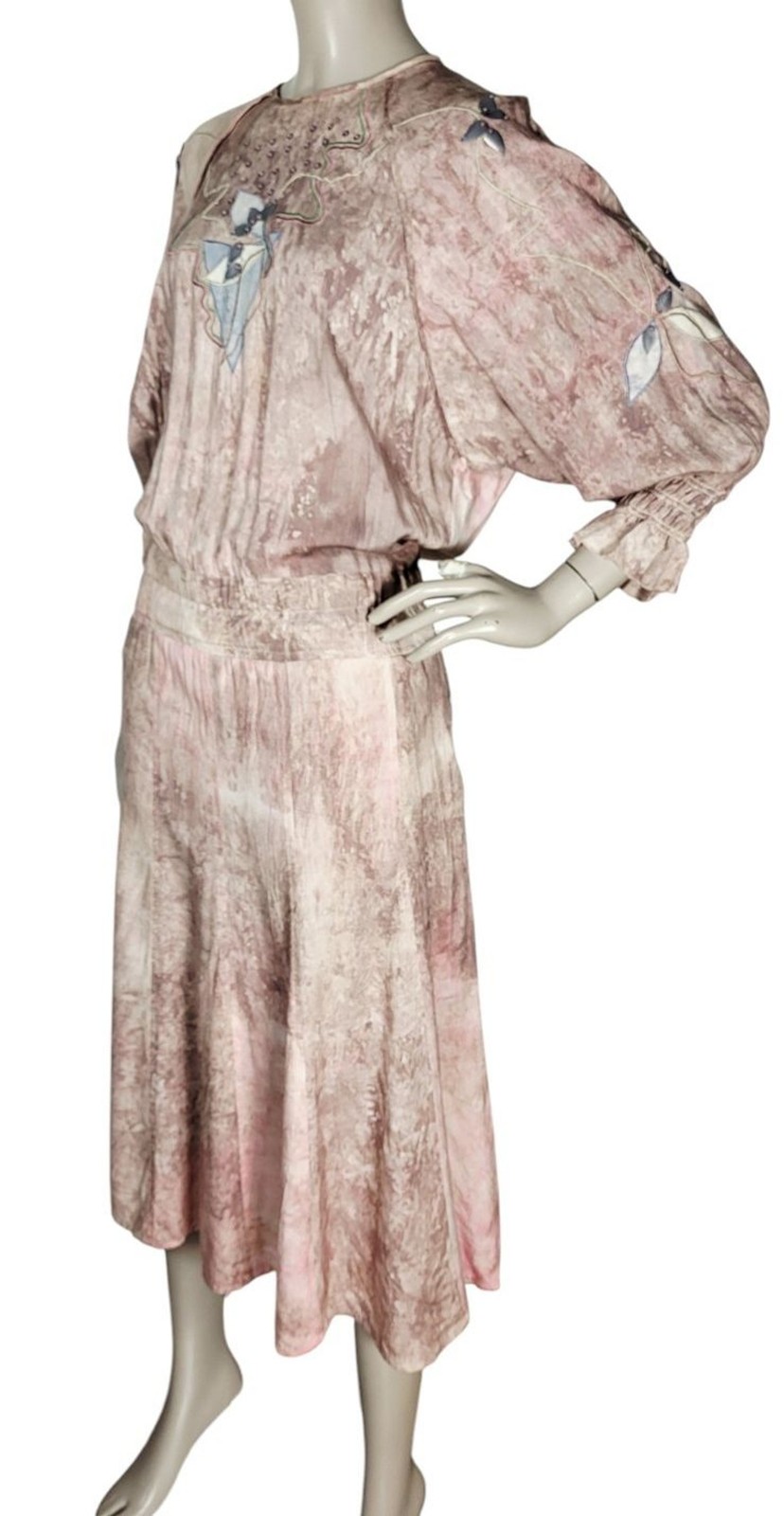 VTG 80s Marc D’Alcy Paris Hand Dyed Beaded Embroidered Floral Artsy Boho Dress
