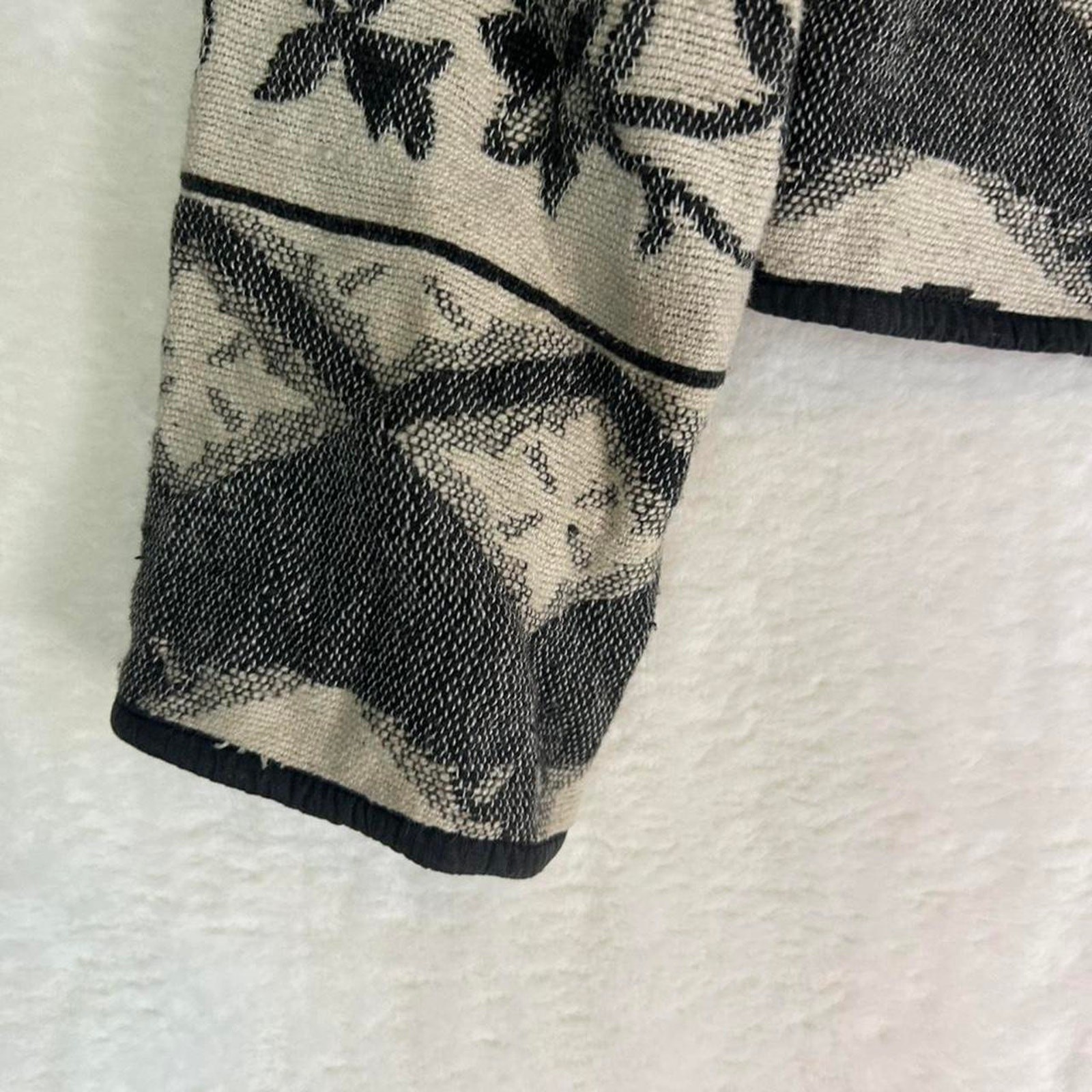 Flashback Vintage Cropped Tapestry Jacket Black Cream Camel Print Cotton Small
