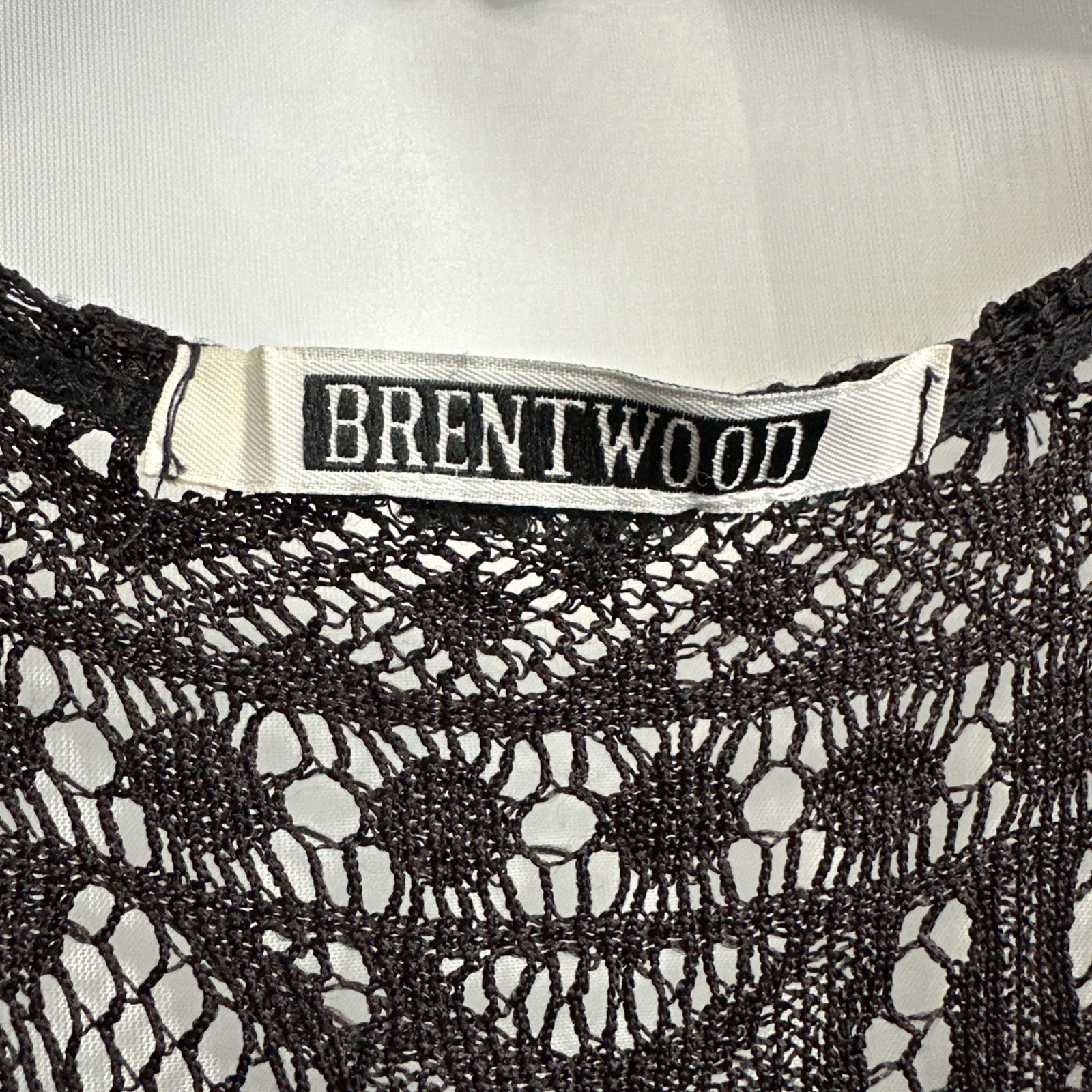 Vintage Brentwood Black Lace Overlay Dress Sheer Crochet Knit Short Sleeve