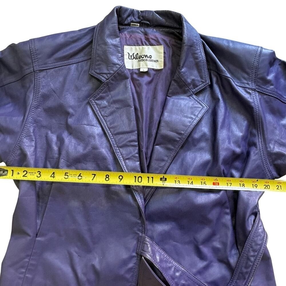 Vintage 80’s Wilsons Leather Women’s Purple Cropped Waist Jacket Tie Belt Large