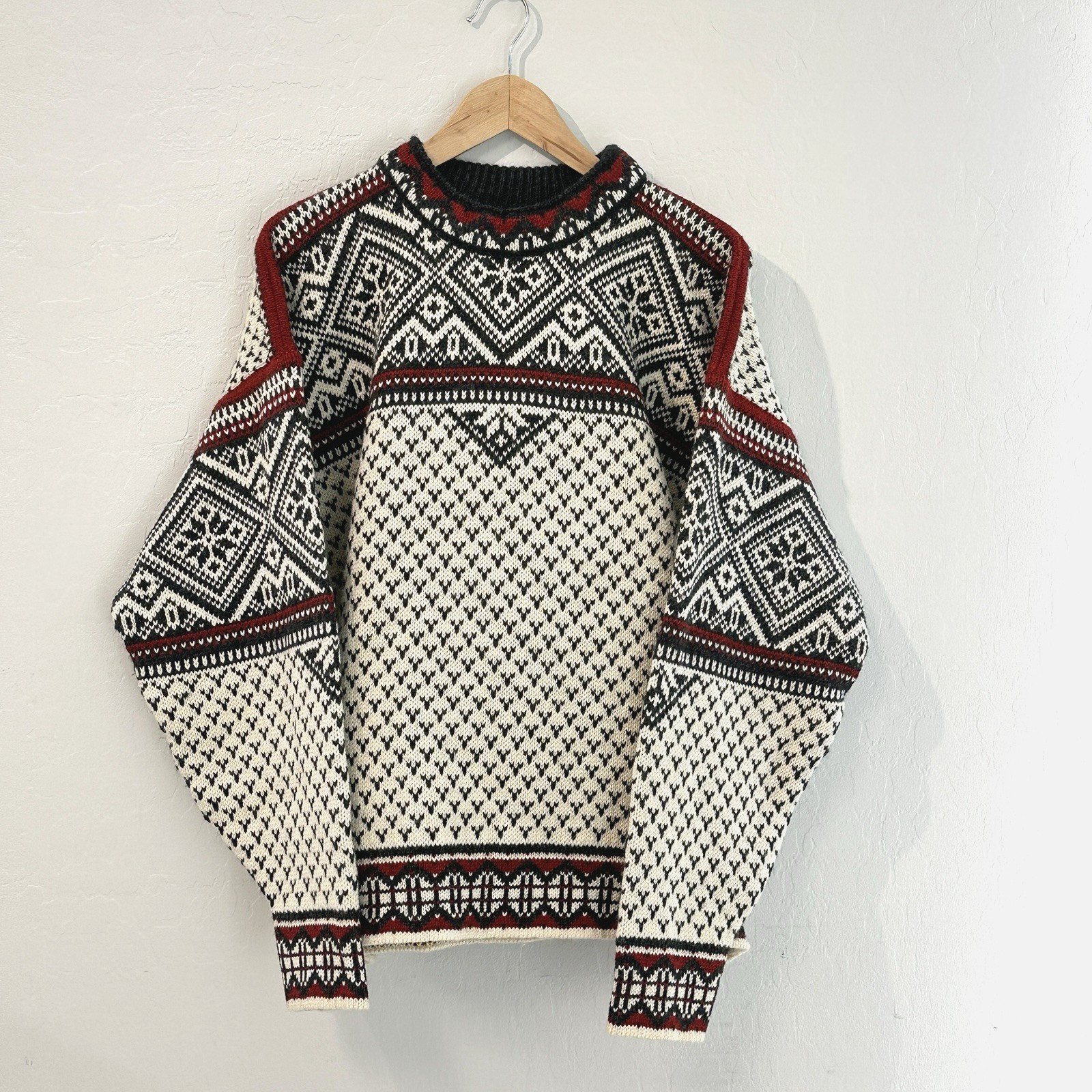 VTG Lands End Nordic Fair Isle 100% Wool Sweater Mens Sz Med Ski Made in Norway