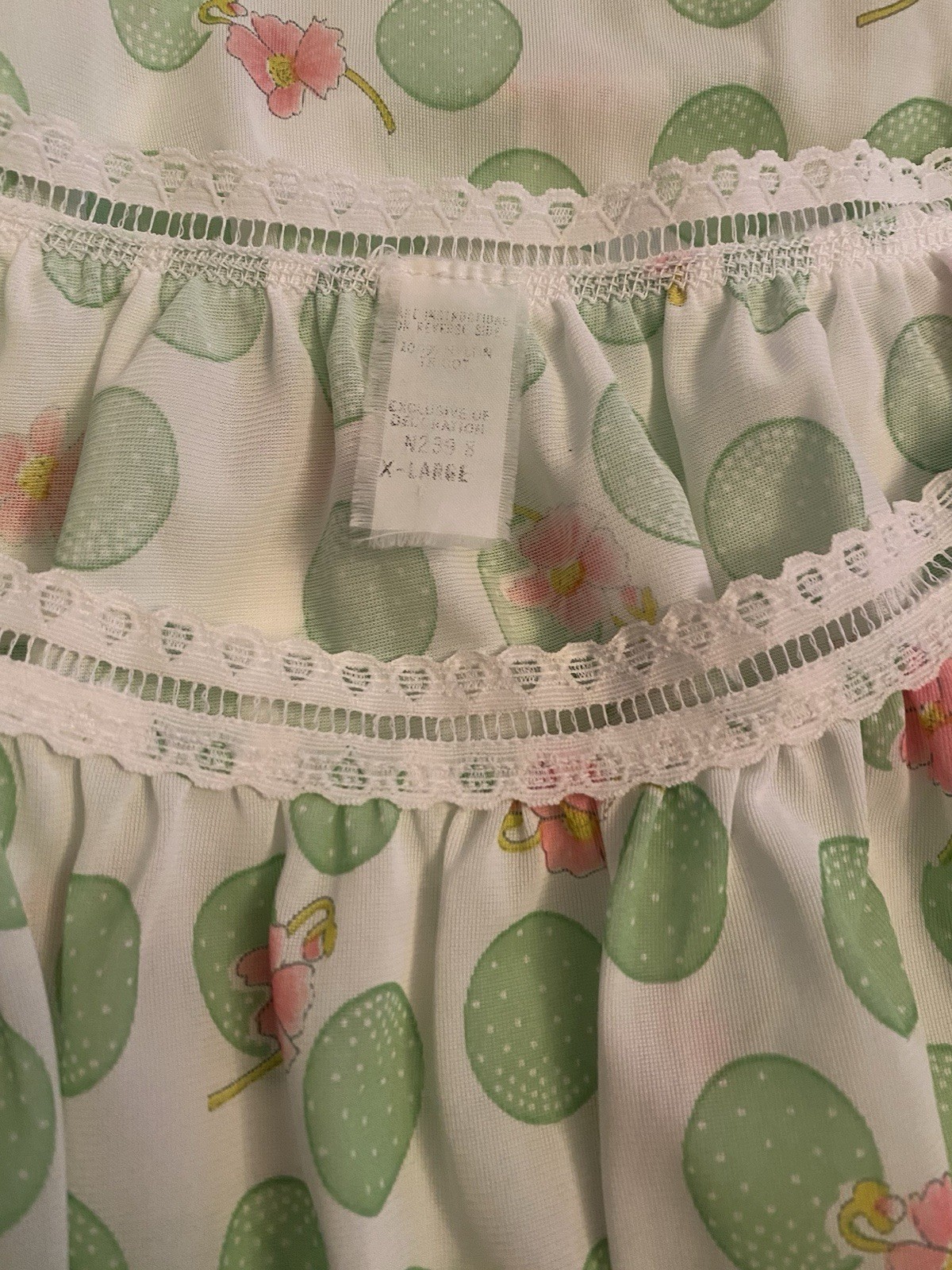 Vintage Nylon & Lace Babydoll Nightgown Size XL Nightie Lingerie Green and Pink