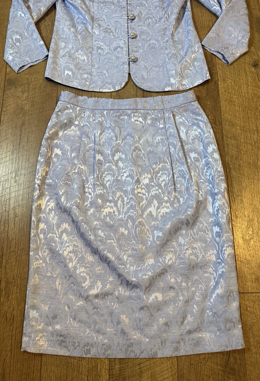 Vintage 2pc Skirt/ButtonTop Sz 12 In the Mood Blue Shimmer Floral Lace