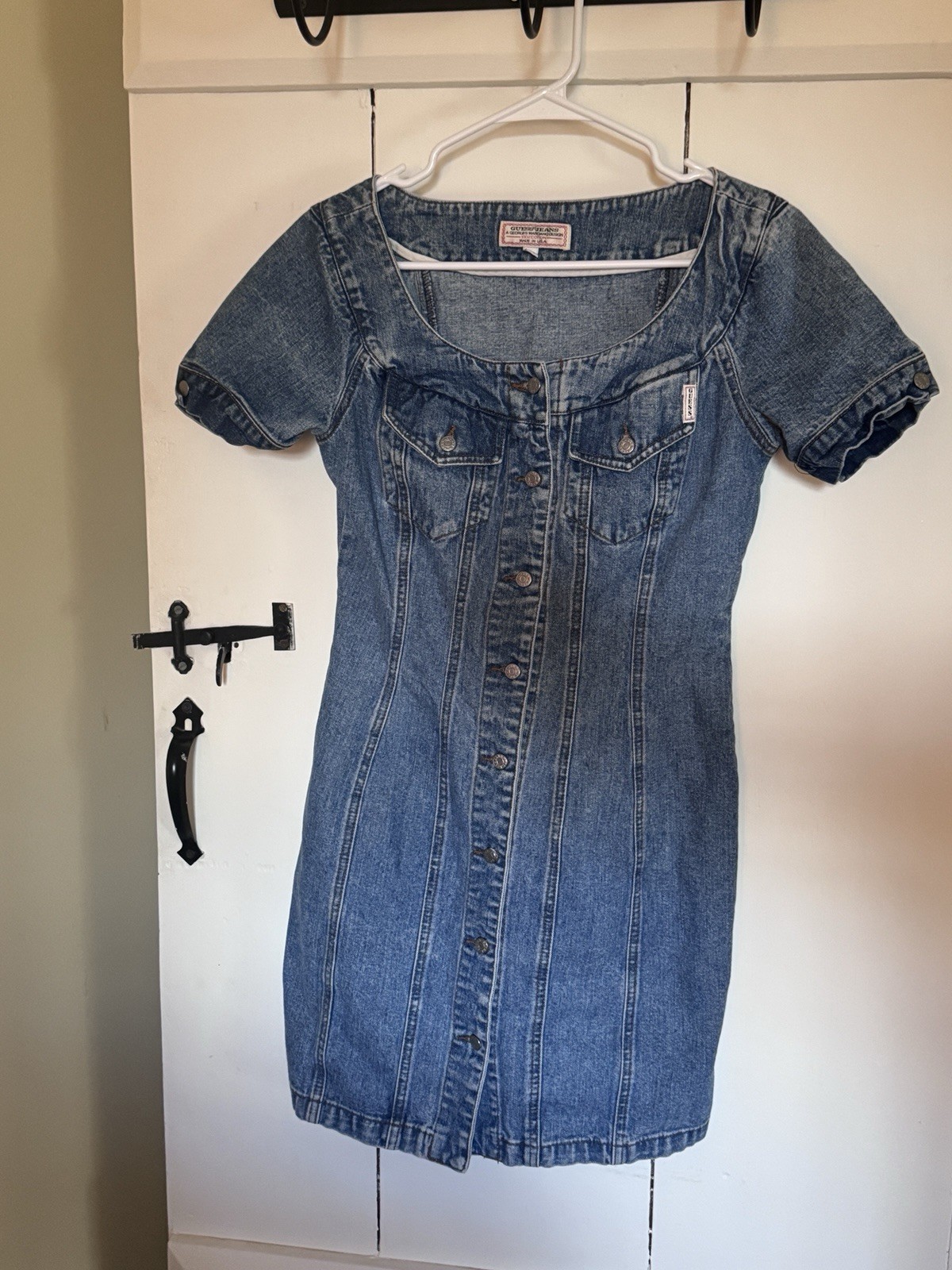 Vintage Guess Jeans Georges Marciano Denim Mini Dress Button Front USA M