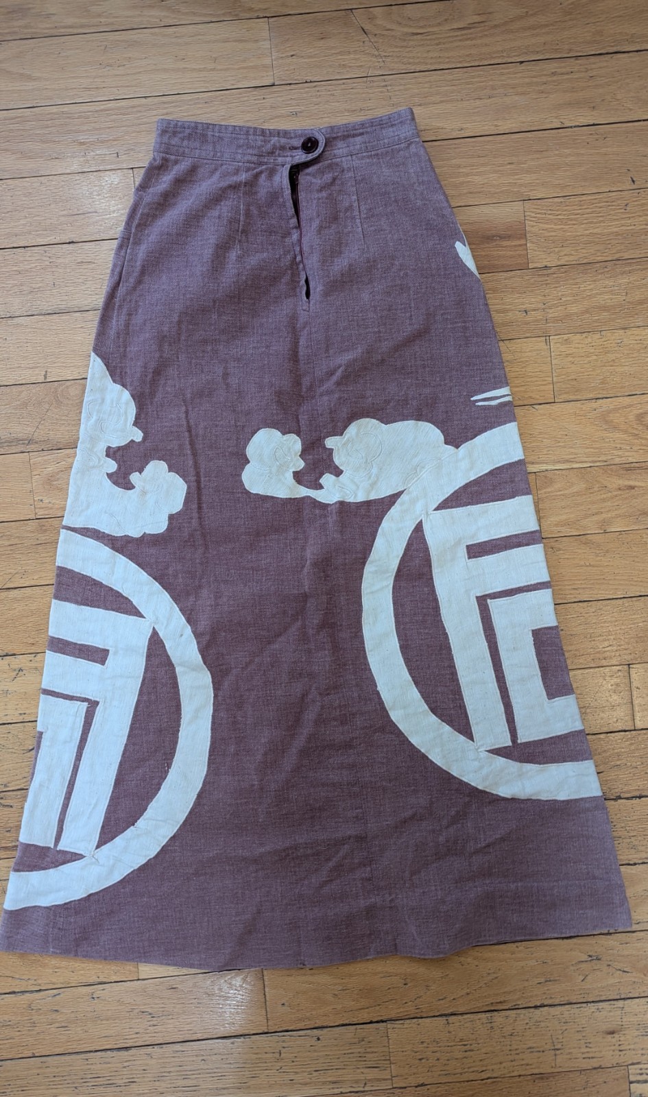 Vintage Boho Artisan A-Line Long Skirt Applique Embroidery Women’s 24