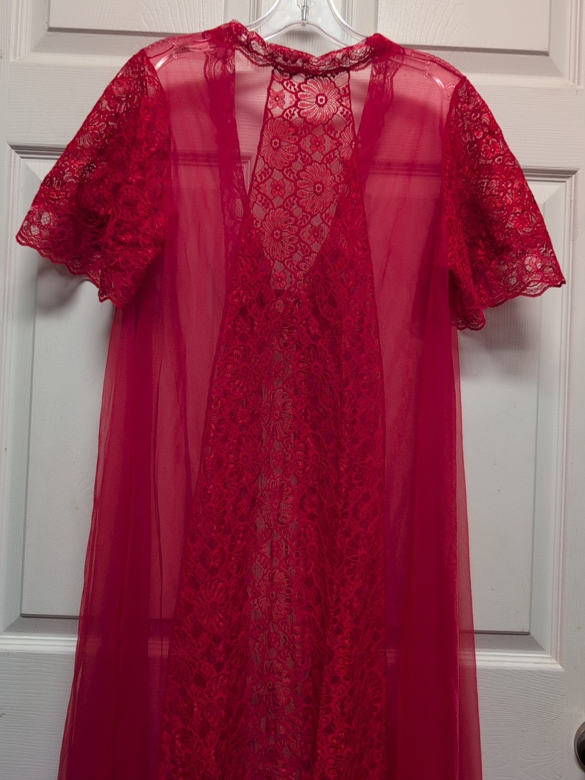 Vintage Lacey Sexy Longline Red V-Neck CoverUp Romantic Women’s 38