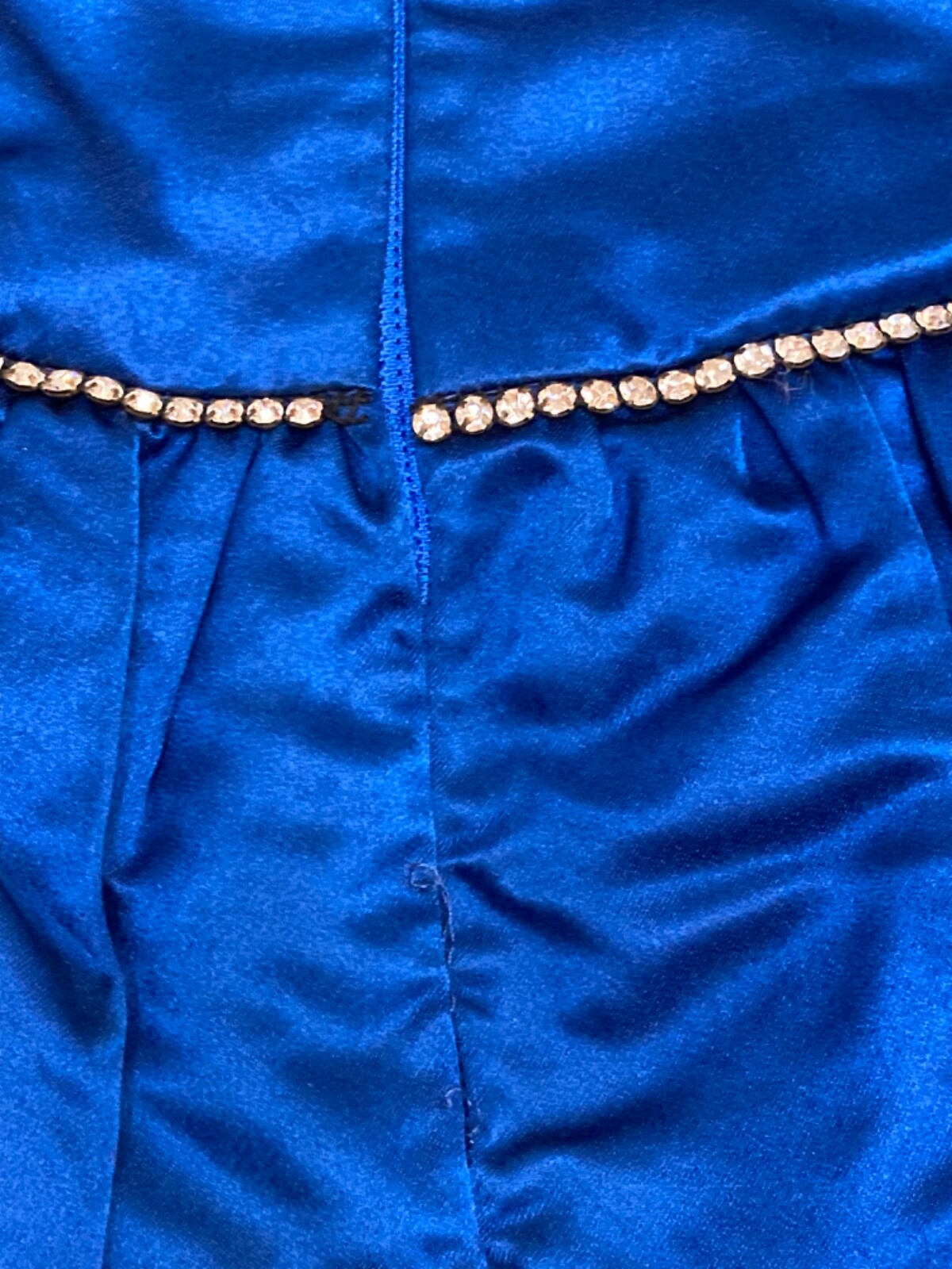 Vintage CACHE Peacock Blue Silk Bubble COCKTAIL Dress Rhinestones Strapless 36