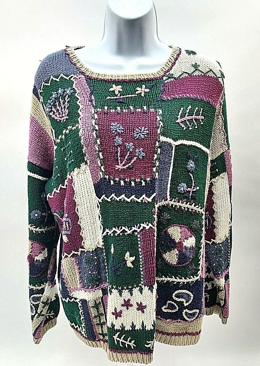 Vtg Paris Sports Club Womens Sz Medium Sweater Hand Knitted Pullover Long Sleeve
