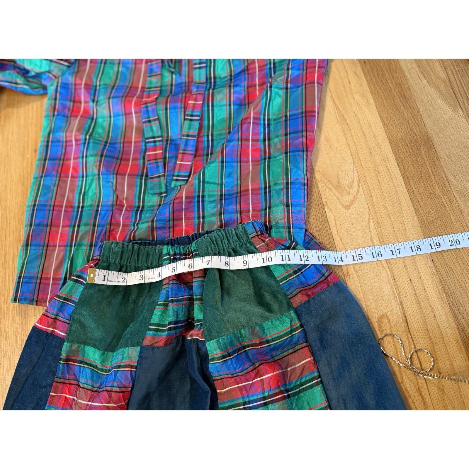 VTG 70’s Patchwork Plaid Christmas Midi Skirt Blouse Matching Set S preppy