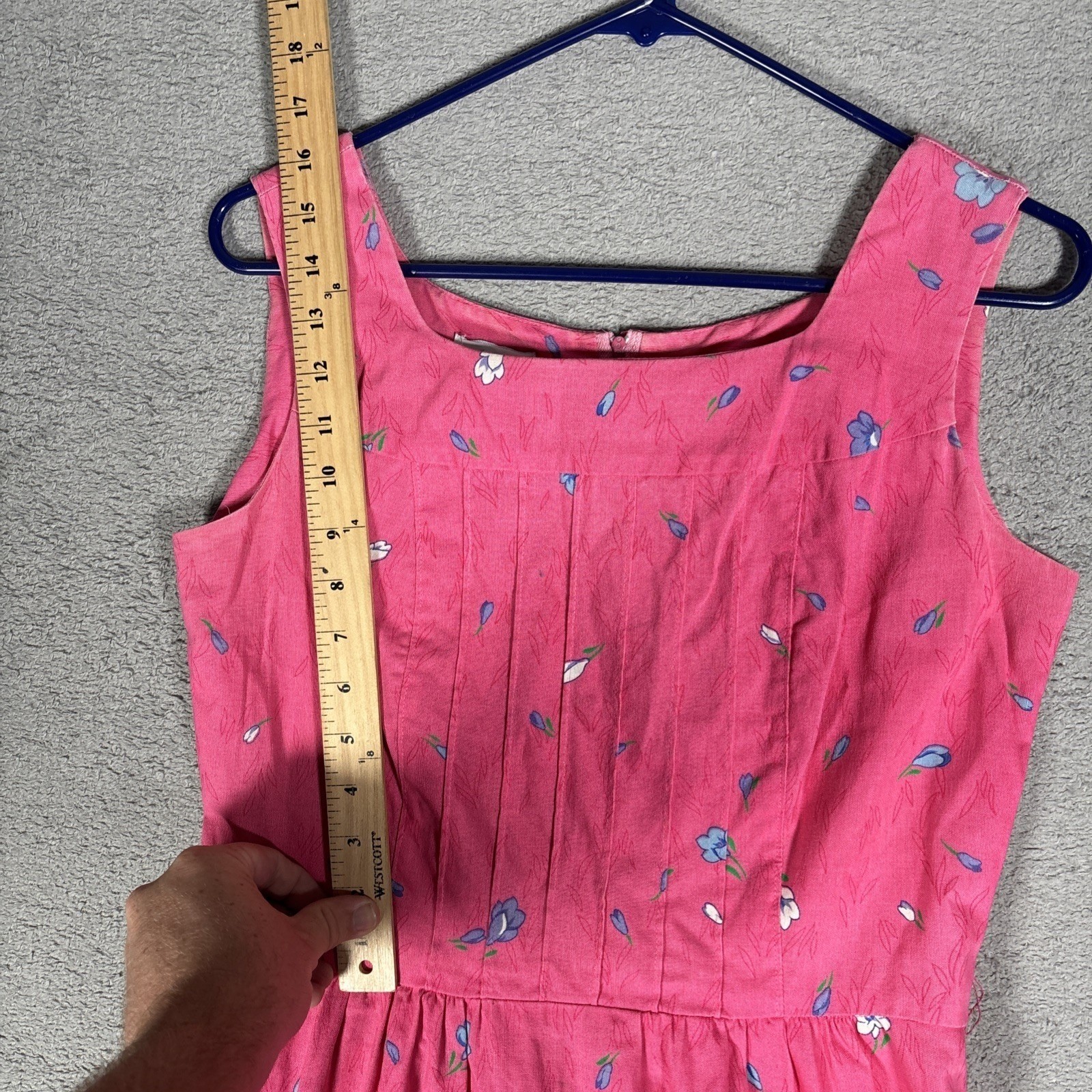 Malia Vintage Pink Floral Cotton Sleeveless Fit Flare Midi Dress Pintuck Bodice