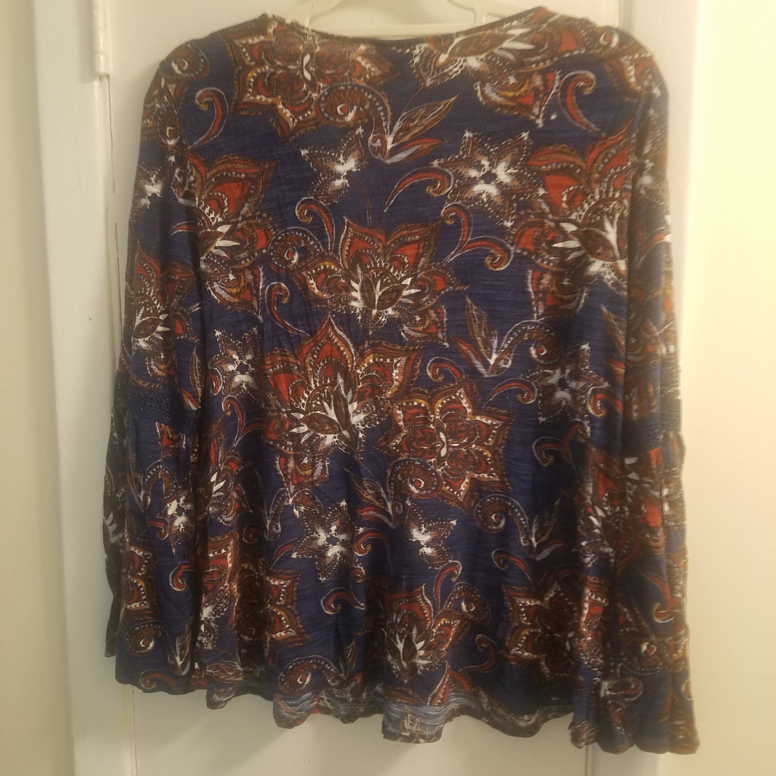 Boho Floral V-Neck Blouse in Navy, Rust & Cream