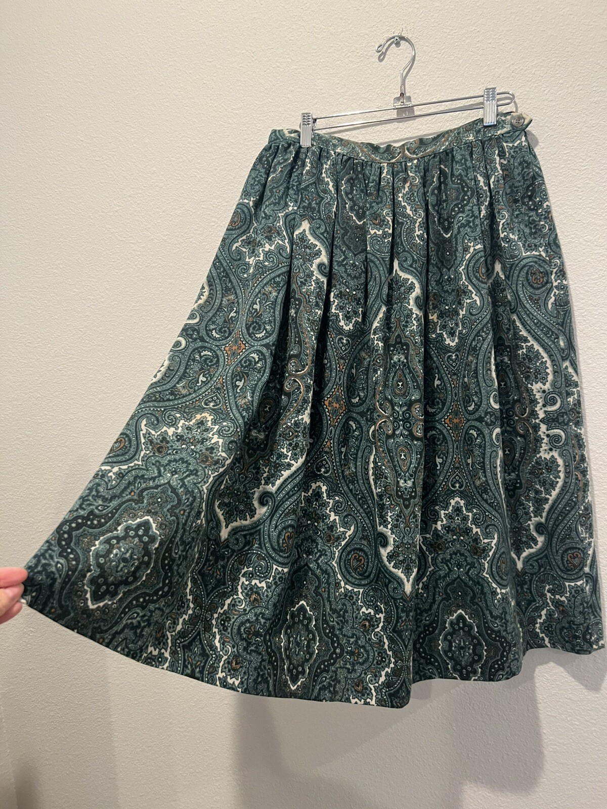 Vintage 60s Summit Of Boston Teal Paisley Circle Skirt Pleated Size 12?
