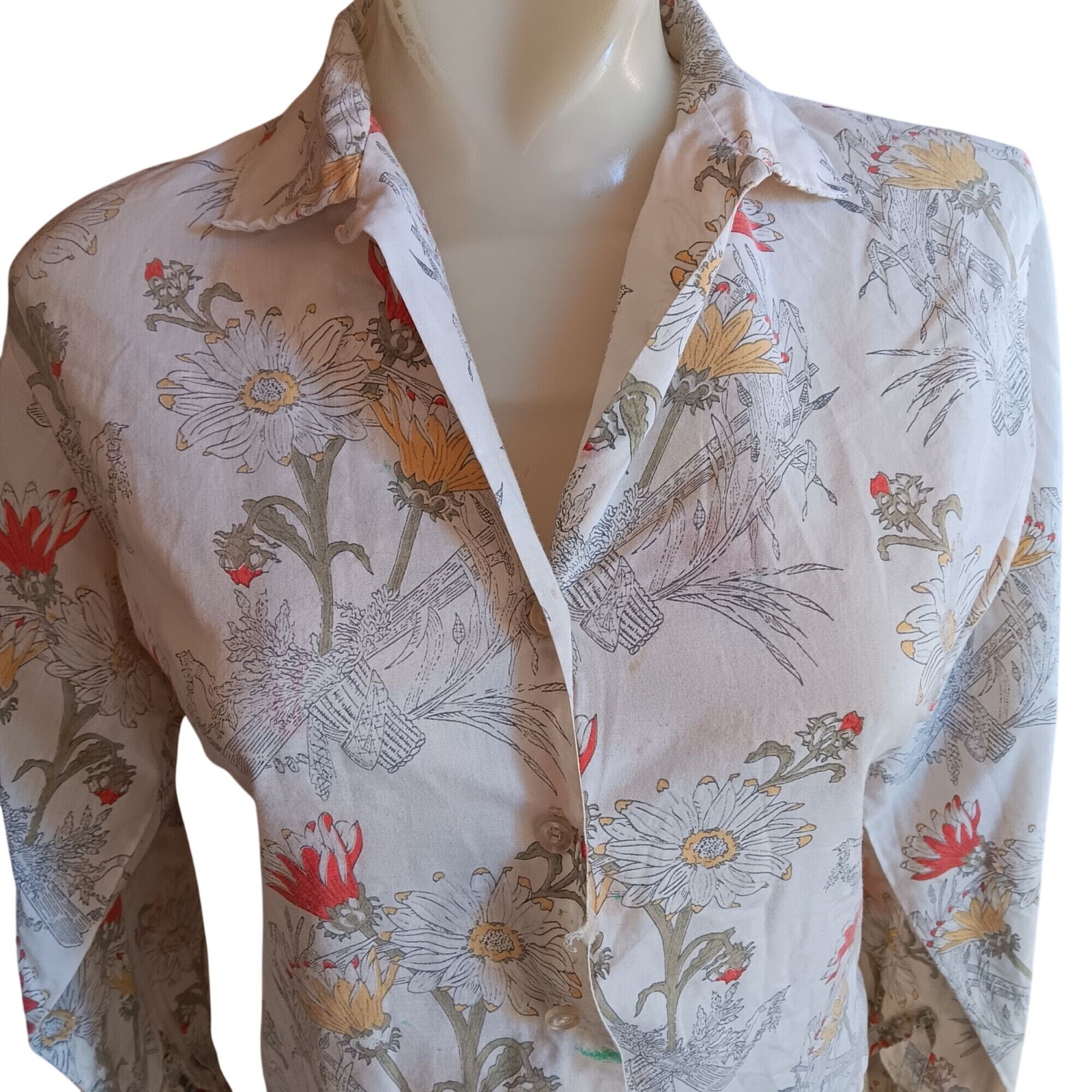 Cottage boho True Vintage Blouse Medium 1970’s Floral Button-Up Top Judy Bond