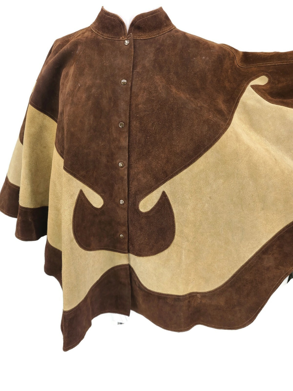 Vintage Penelope Leather Suede Cape Womens One Size Brown Swirl Mexican