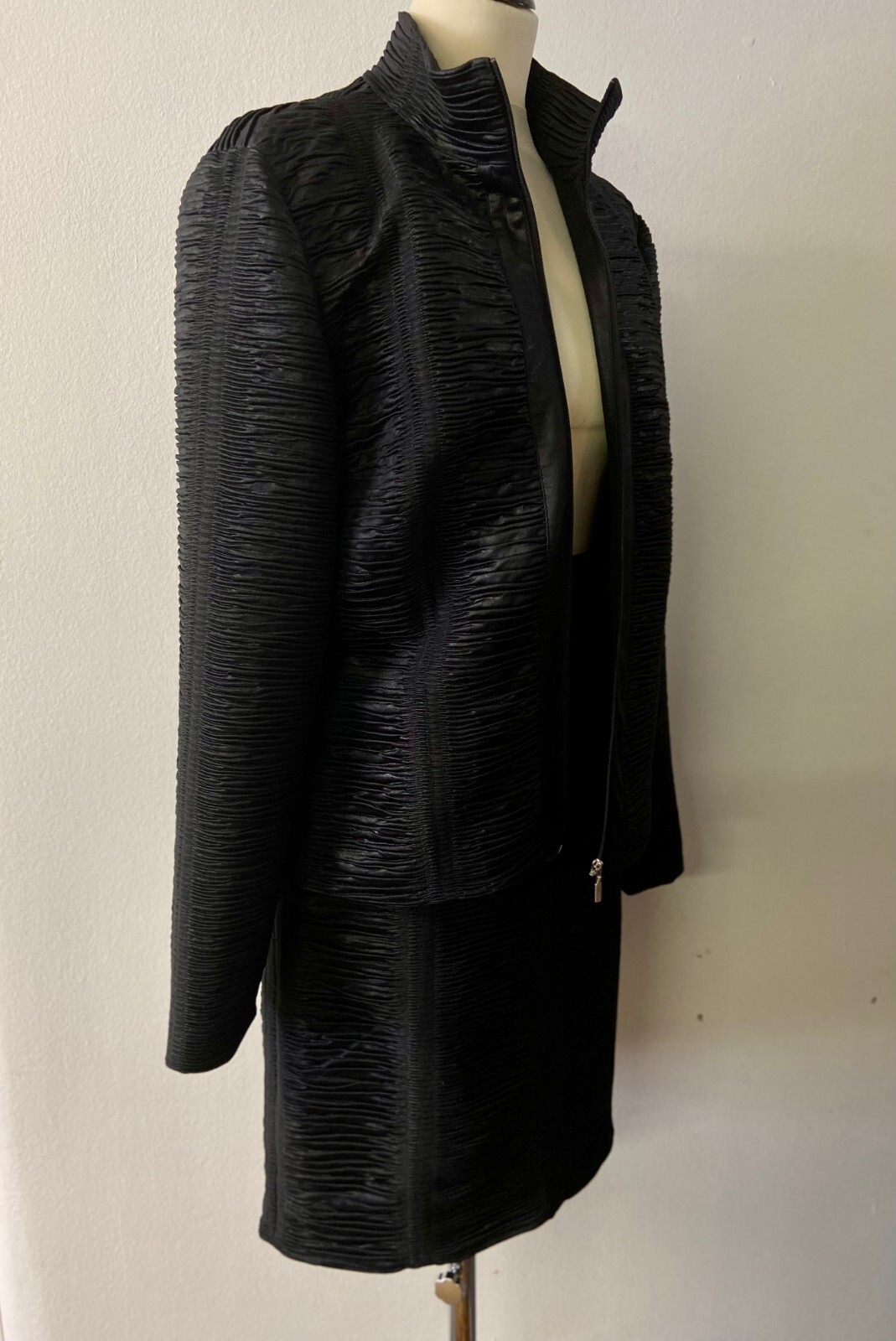 Vintage 1990s Women’s Black Skirt Suit in Unique Textured Fabric