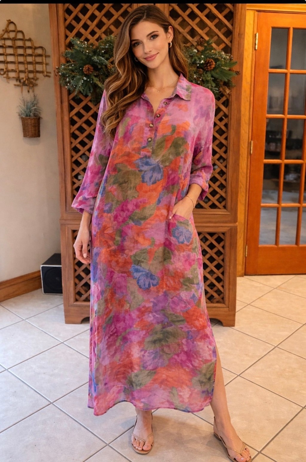 Vintage URU One Size Wearable Art Hand Dyed floral Artsy Maxi Dress