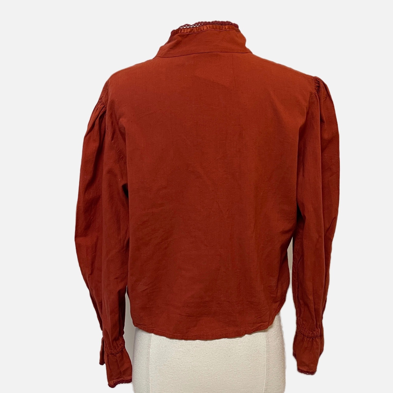 Third Time Around Rust Orange Cotton Lace Trim Victorian Blouse Medium