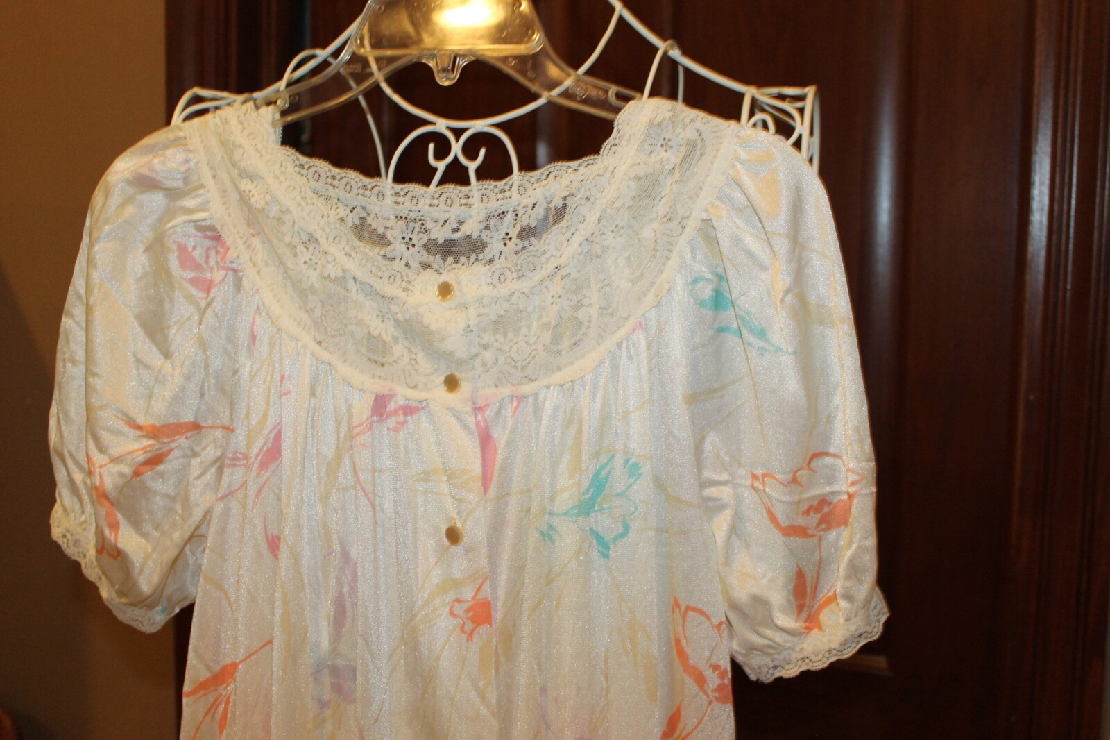 Gilead 4939 Vintage Peignor Nightie and Robe Set white pattern Womens M (bin86)