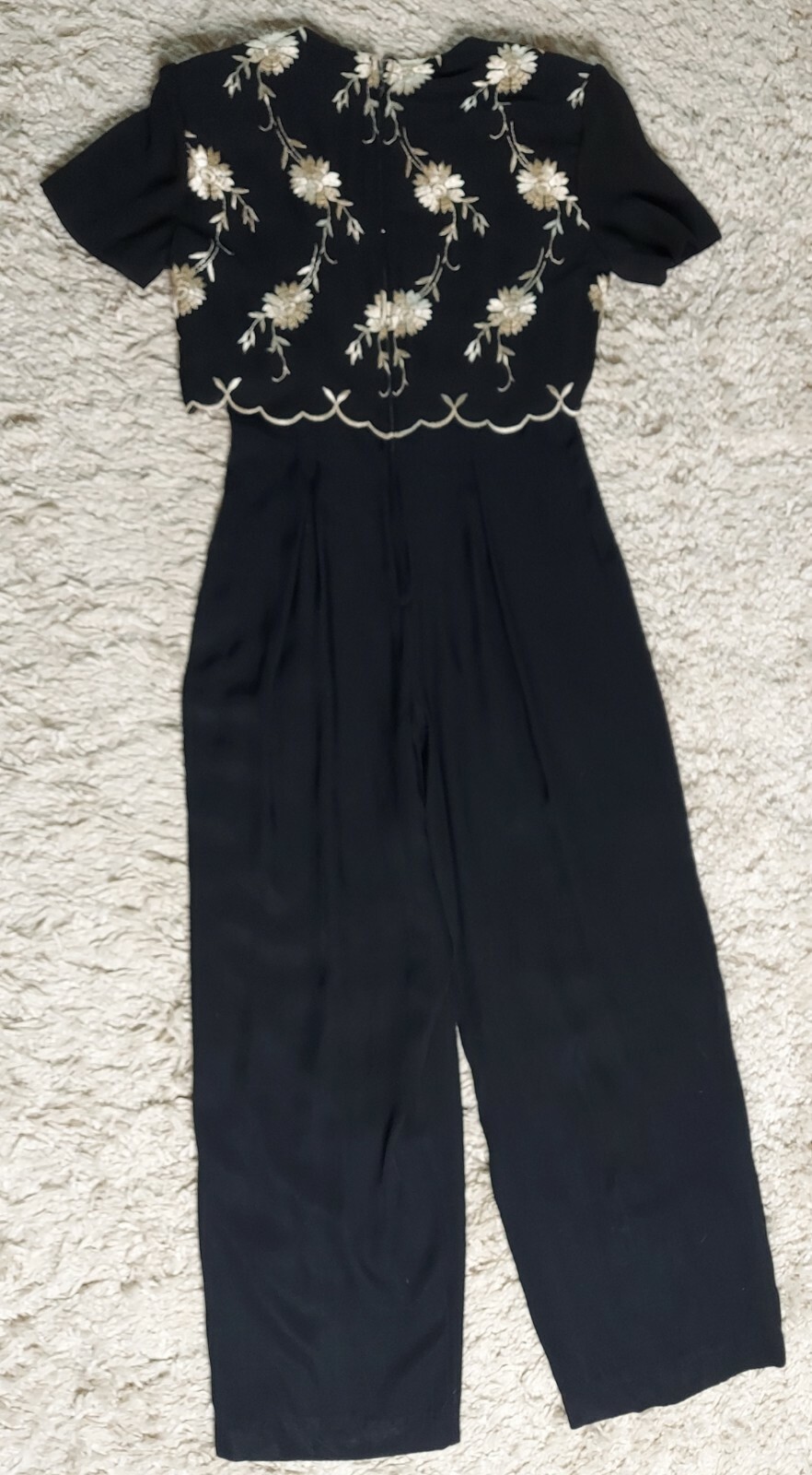 Vtg Jumpsuit Jeffrey & Dara Linda Hutley Black w Gold Embroidery Pant Suit Sz: 6