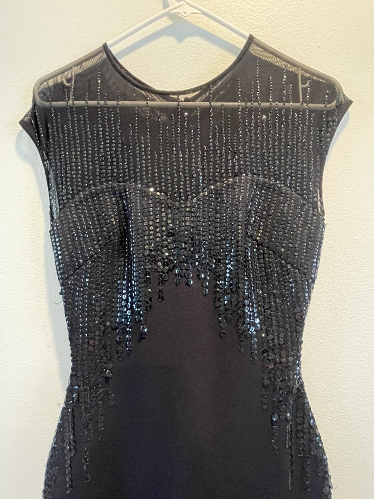 Vintage Black Beaded Sequin Illusion Elegant Evening Gown Women’s Dress