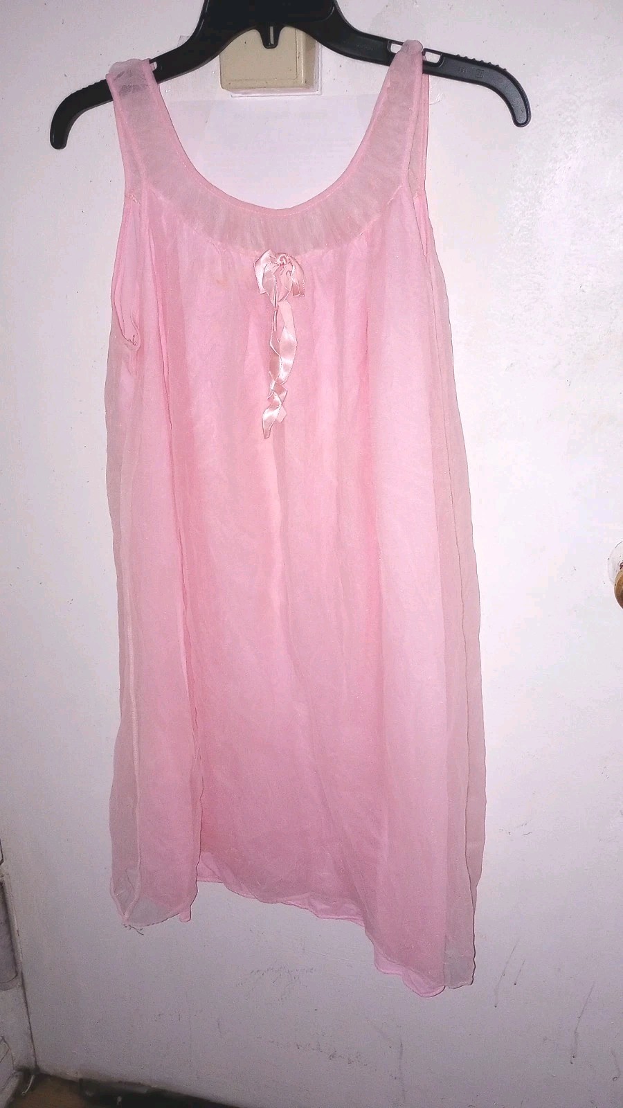 VTG Durelle Lg Pink DBL Sheer Chiffon Nightgown Negligee Gown Mid Length Nwot