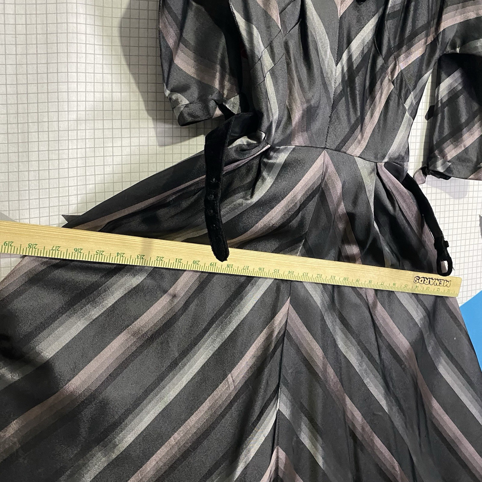 Vintage 40s 50s R&K Chevron Dress Velvet Stripe M Ombré Rockabilly Lurex Taffeta