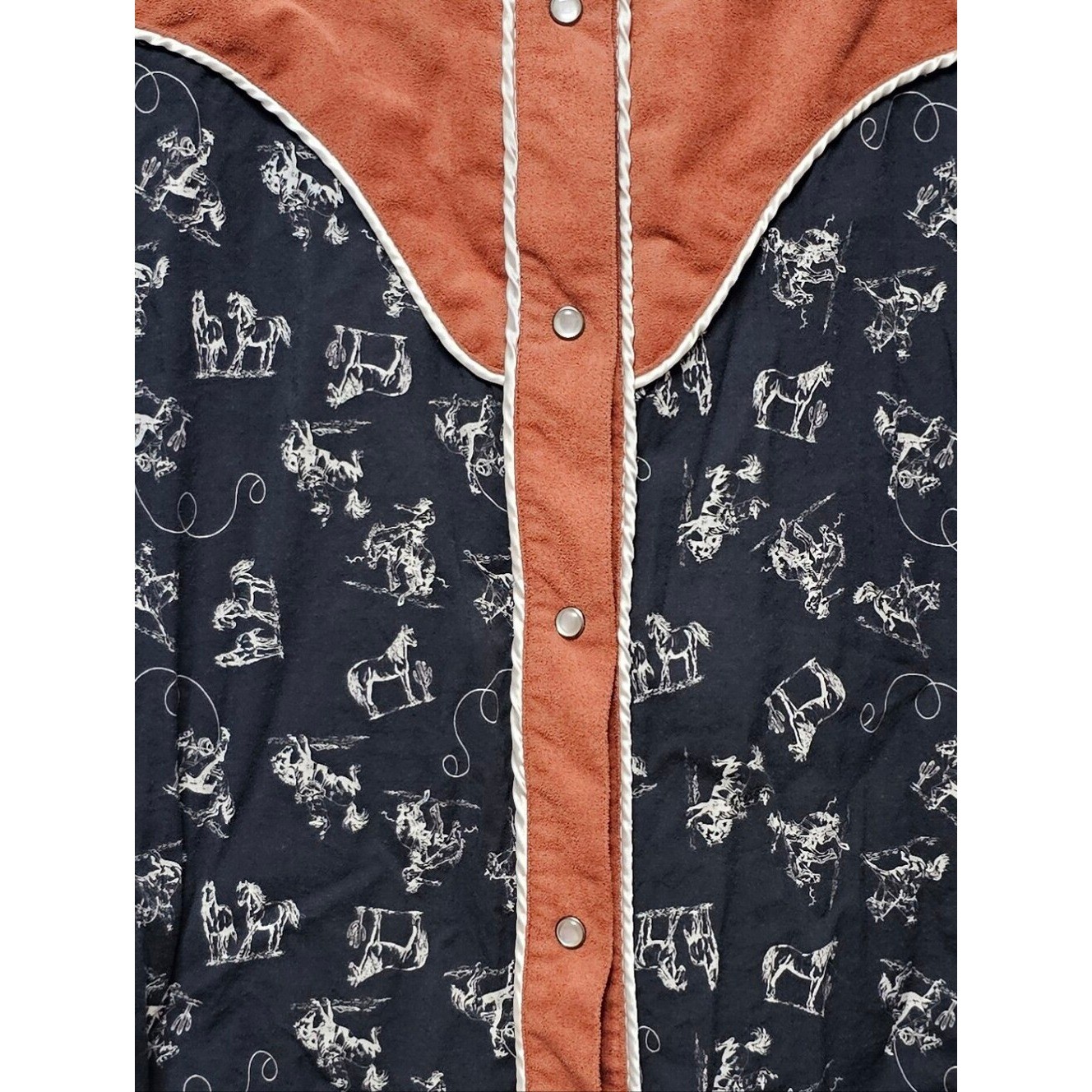 Cruel Denim XL Western Horse Print Snap Shirt Faux Suede Yoke Cowgirl Rodeo