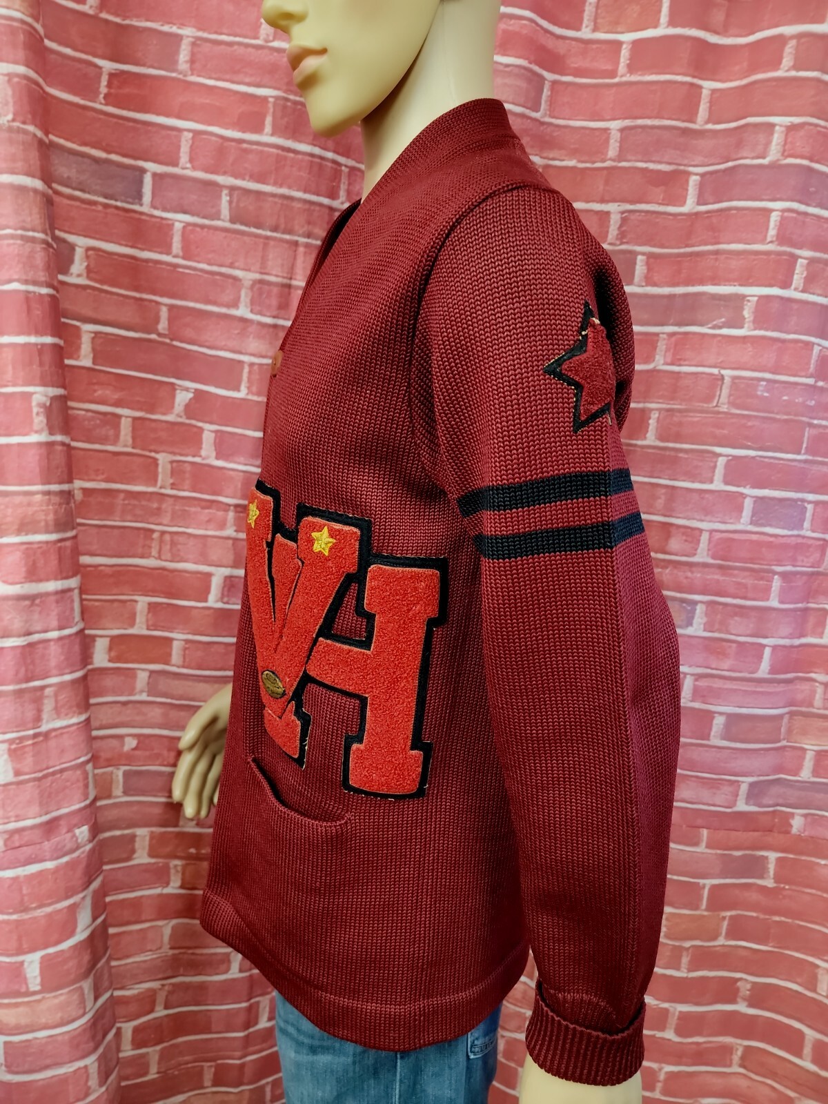 Grewe all coast Milan Vintage Collegiate RED Letterman Sweater FITS M „VH” #E