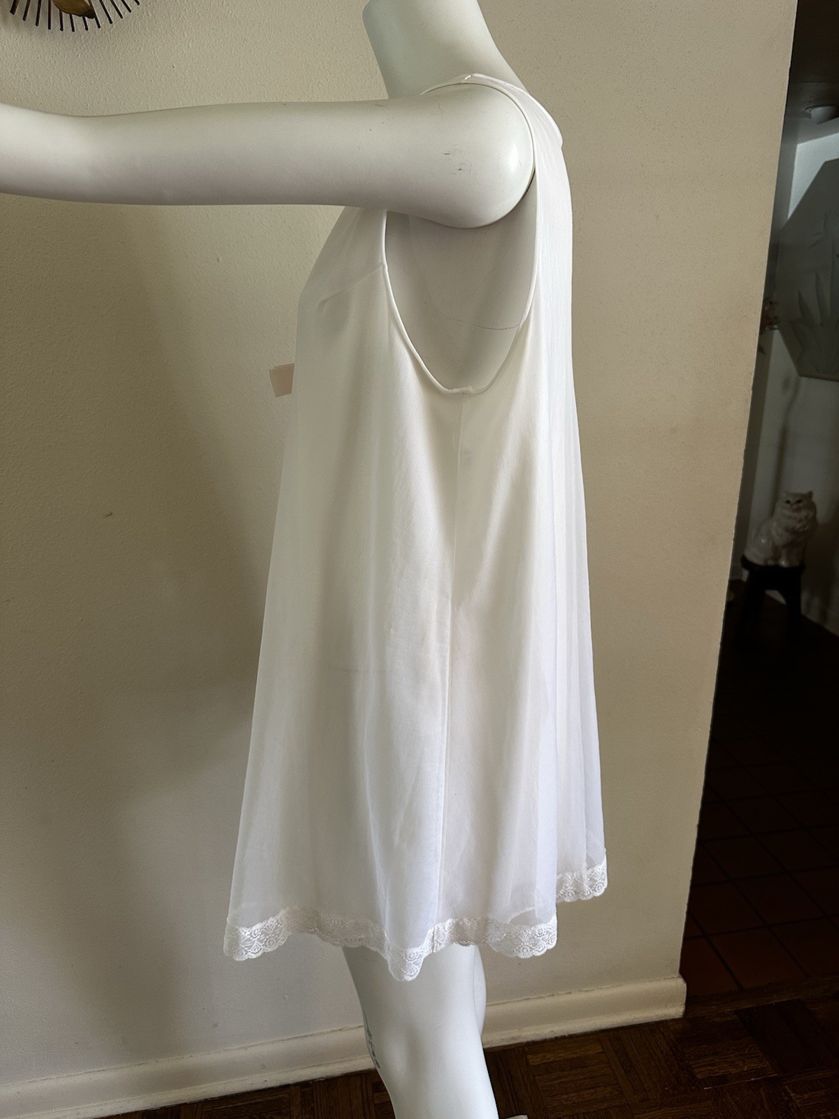 1960s Shadowline Nylon Peignoir Set M Babydoll Robe Lace Floral Sheer Boudoir