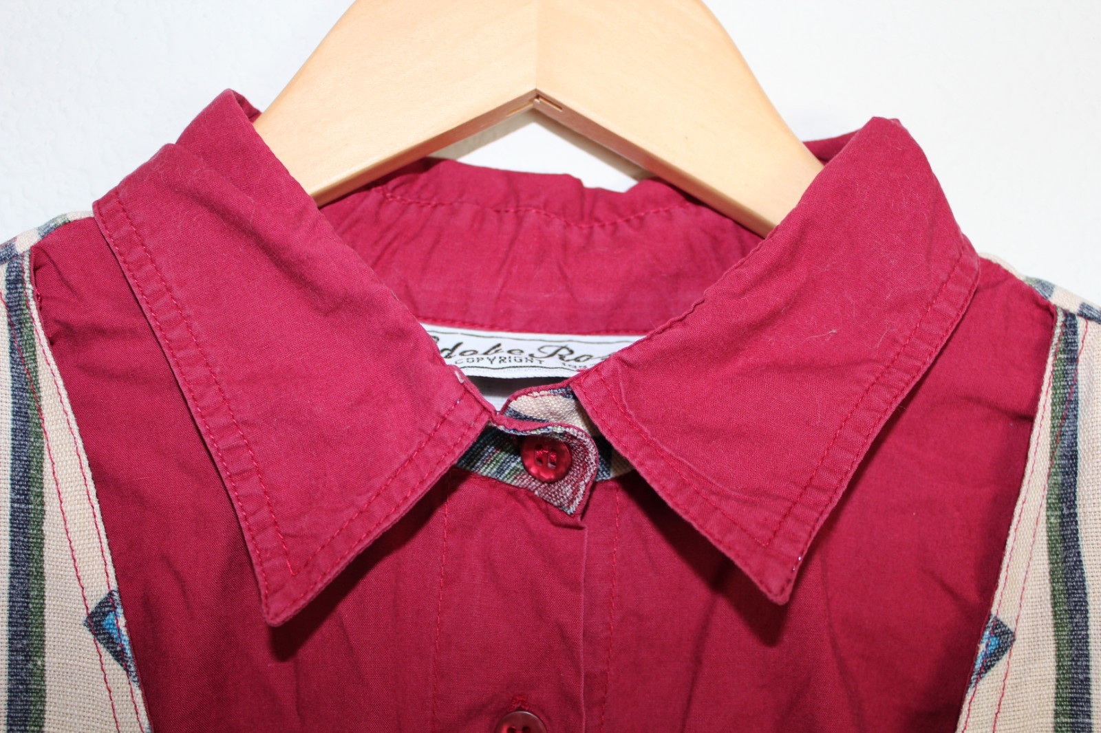 Vintage 90s Adobe Rose Western Southwestern Red Faux Vest Shirt Top Women L
