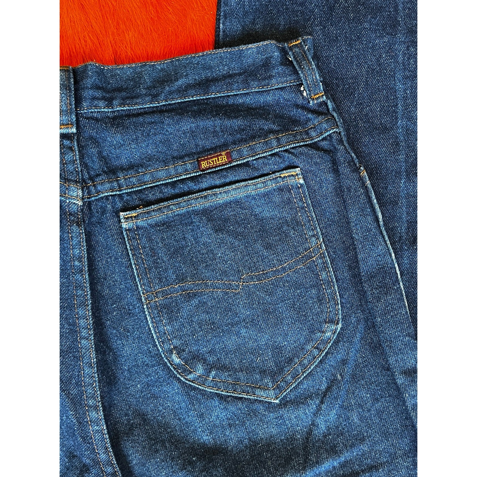 Vintage 70s Rustler Jeans | Dark Wash High Rise Straight Leg Cowboy Fit | W30