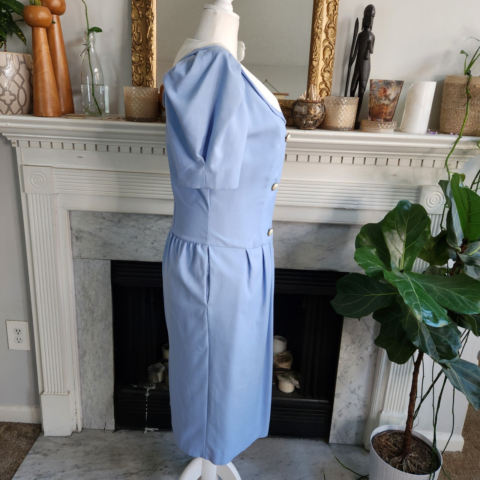 Vintage 1990s Y2K Cool Blue Sailor Dress Size 14 Nautical Retro Secretary Cruise