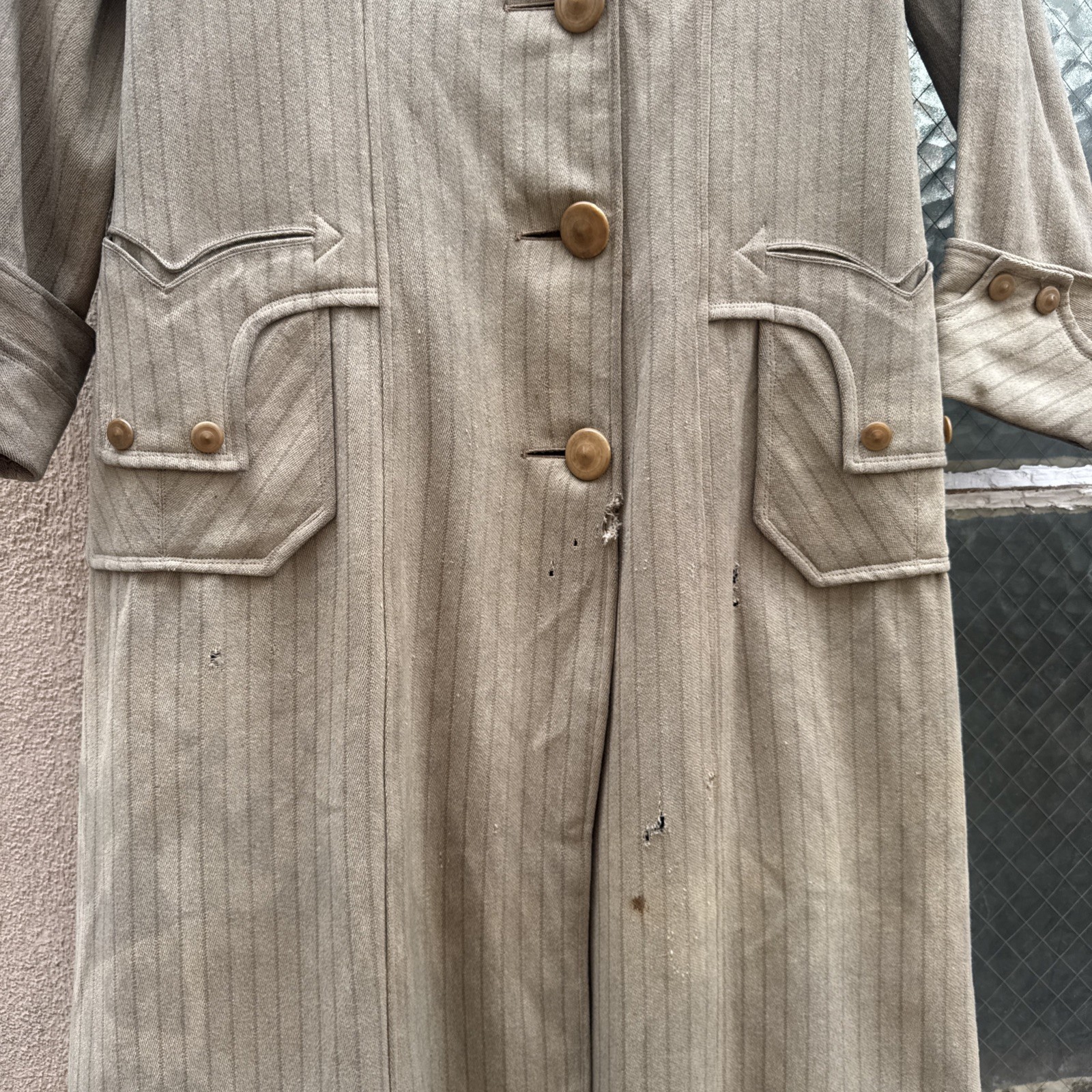 Antique Edwardian Pin Stripe Cream Coat Celluloid Buttons Darting Dress Jacket