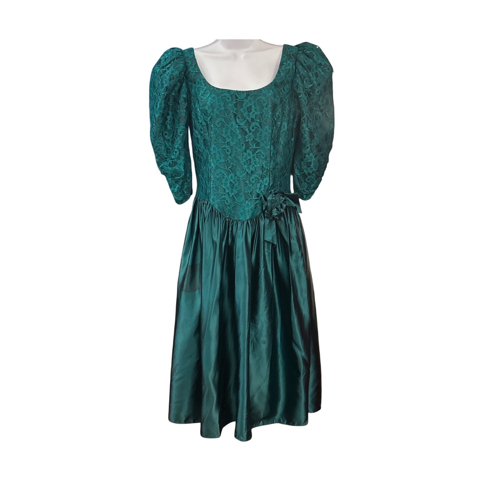 80s Unbranded Lace Satin Party Dress Emerald Green Prom Regencycore Dark Romance