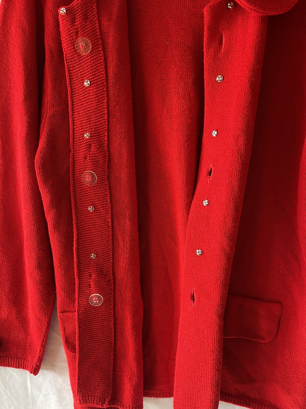 VINTAGE LAURA by ALYZIA, Women’s L Red Cardigan Sweater Knit Flower Accents
