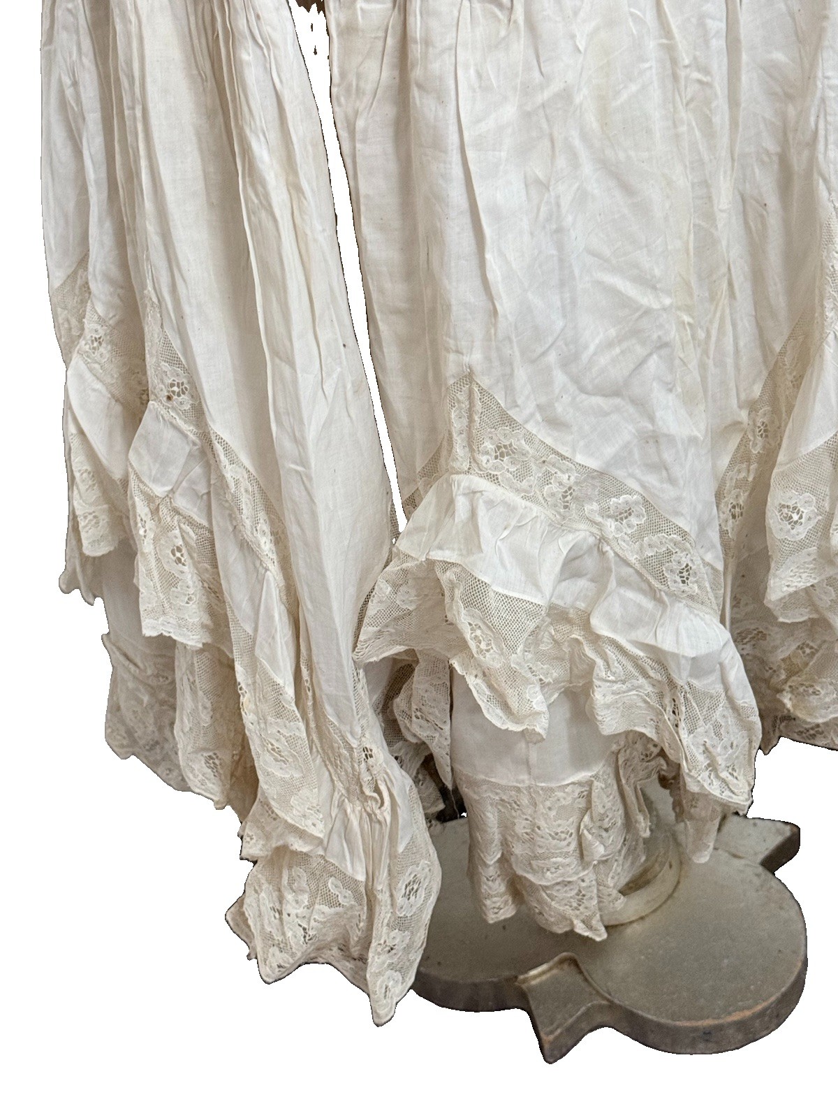 Antique Victorian Cotton & 3 Layers Of Lace Petticoat Underskirt Vintage 27w 35L