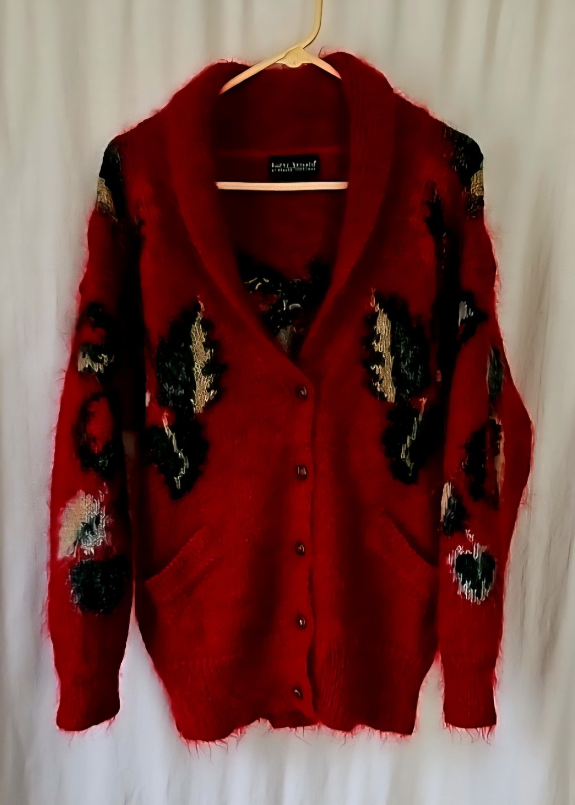 Vintage Harve Bernard Mohair Red Sweater Cardigan Womans 42 inch Chest