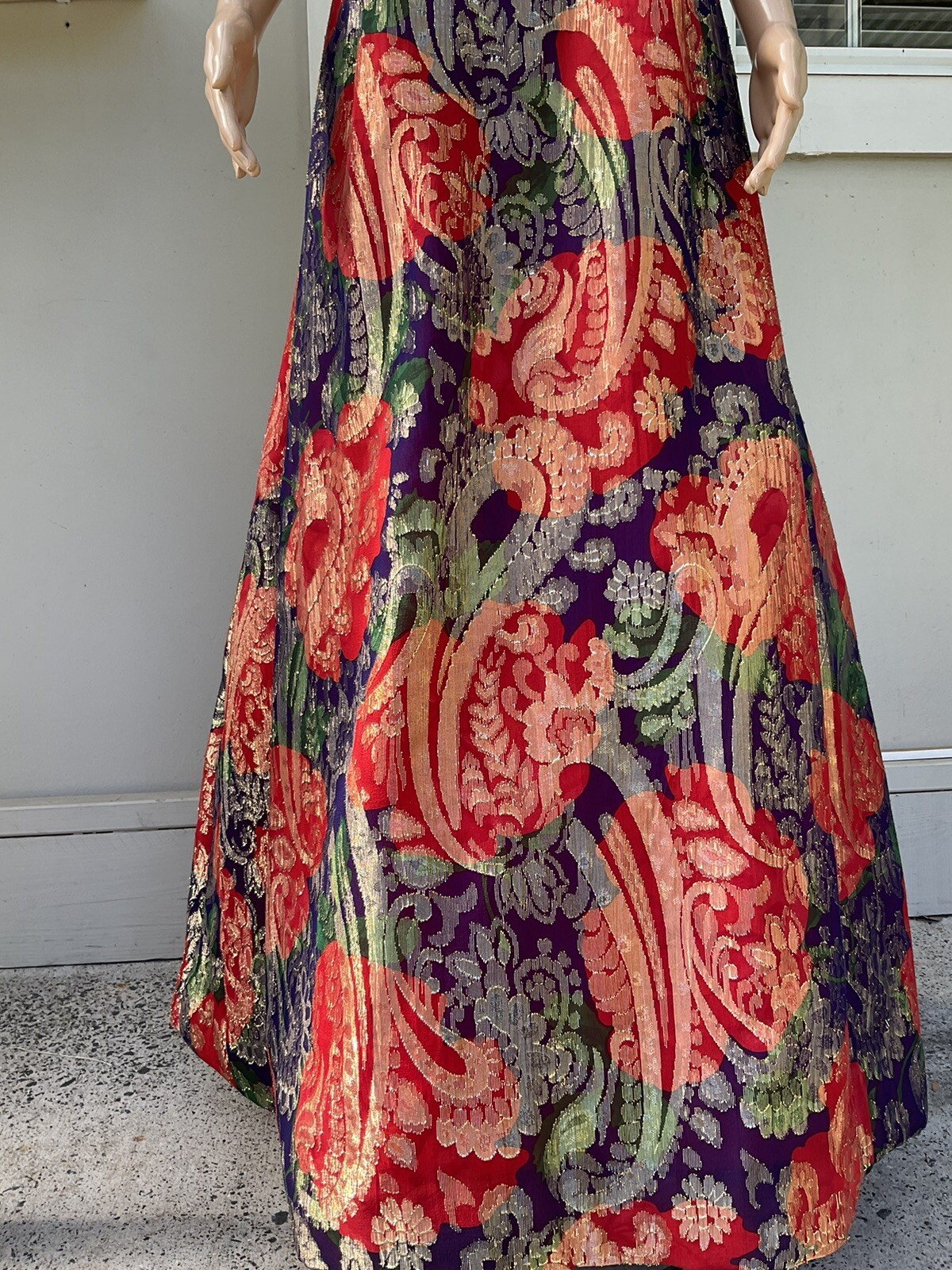 Vtg 80s Scaasi Red And Blue Gold Lame Evening / Gala Dress 10