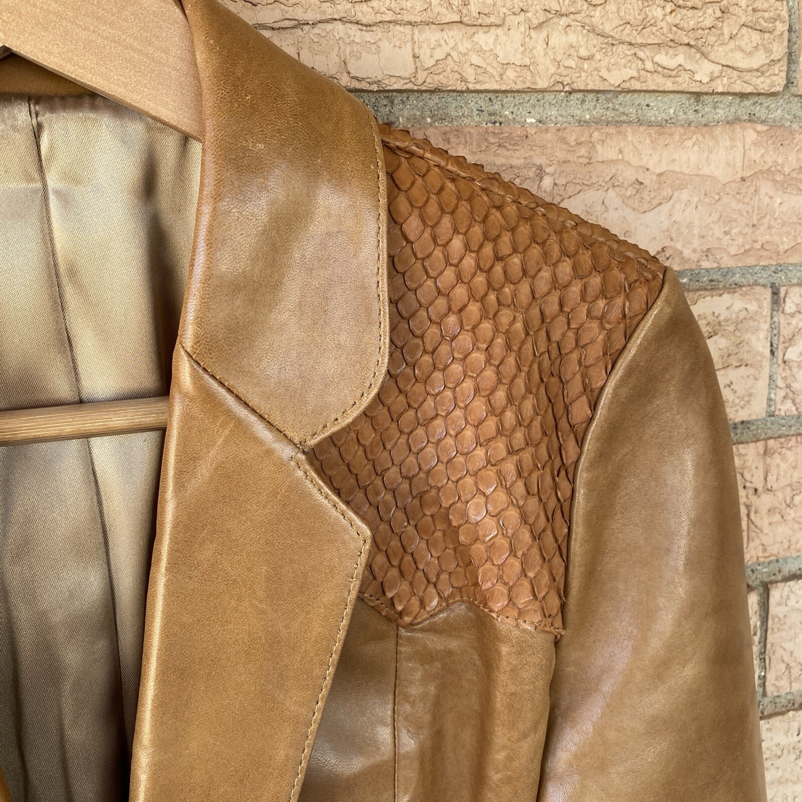 Lady Scully Tan Leather Lizard? Yoke Blazer Jacket size 8 Western 70s Cowhide?