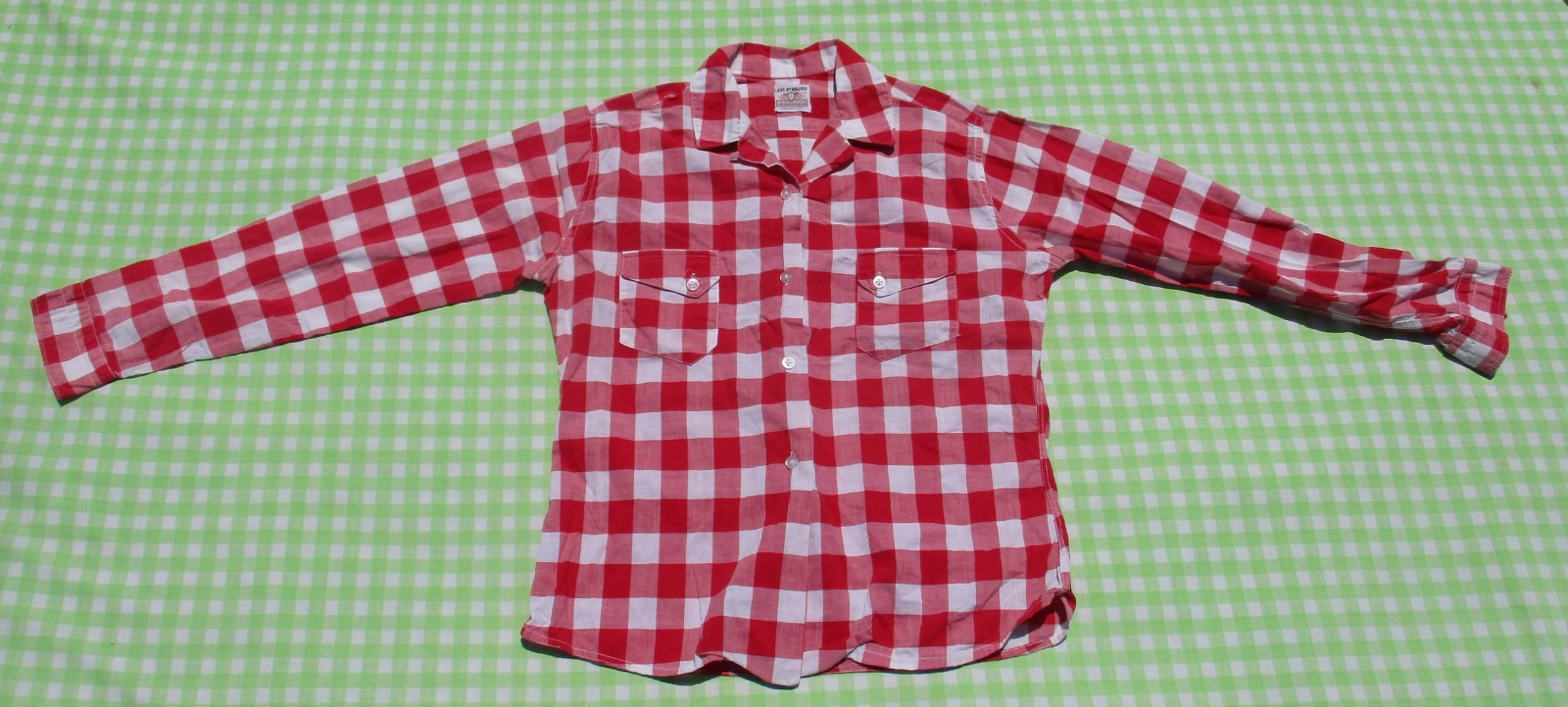 Vintage 50s Levi’s Short Horn Red White Checker Open Collar Western Loop Shirt