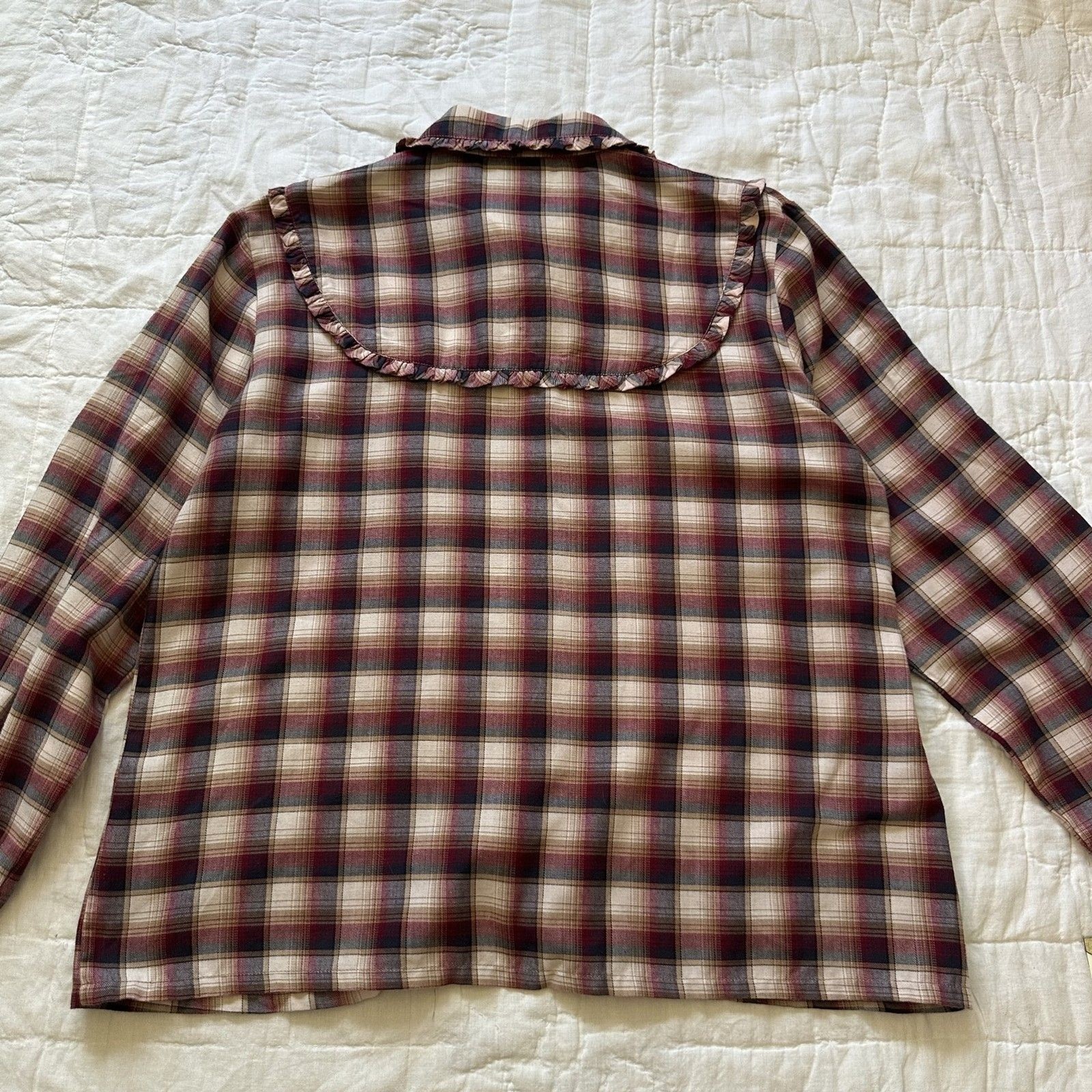 VTG 80s Western Cowgirl Country Americana Plaid Shirt Size Medium Long Sleeve