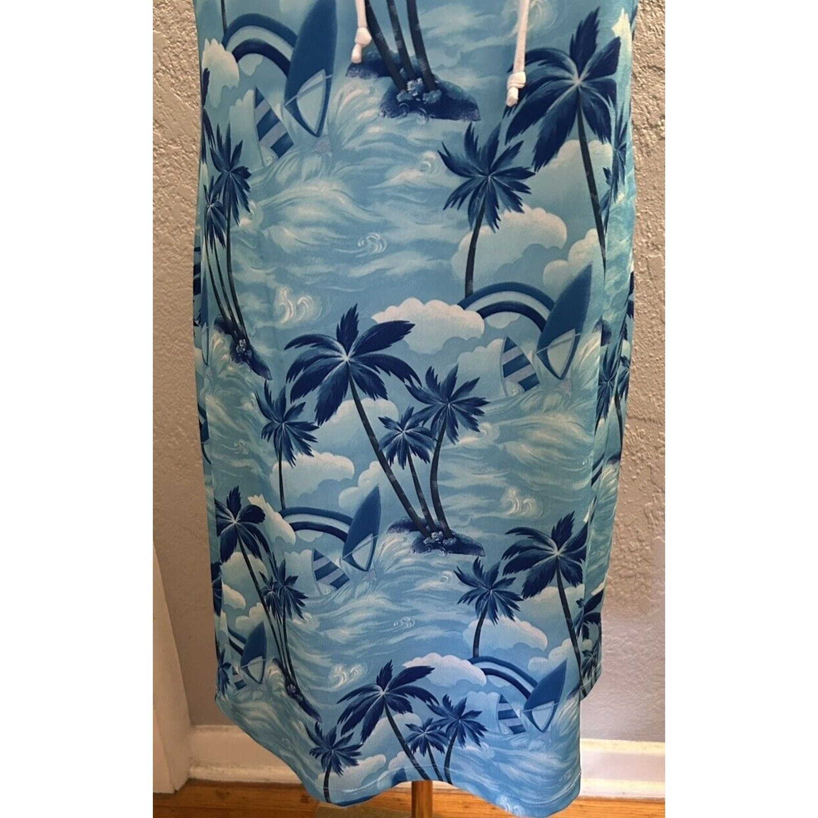 Finesse Tank Dress Women LG Blue White Tropical Print USA Vintage Y2K Resort