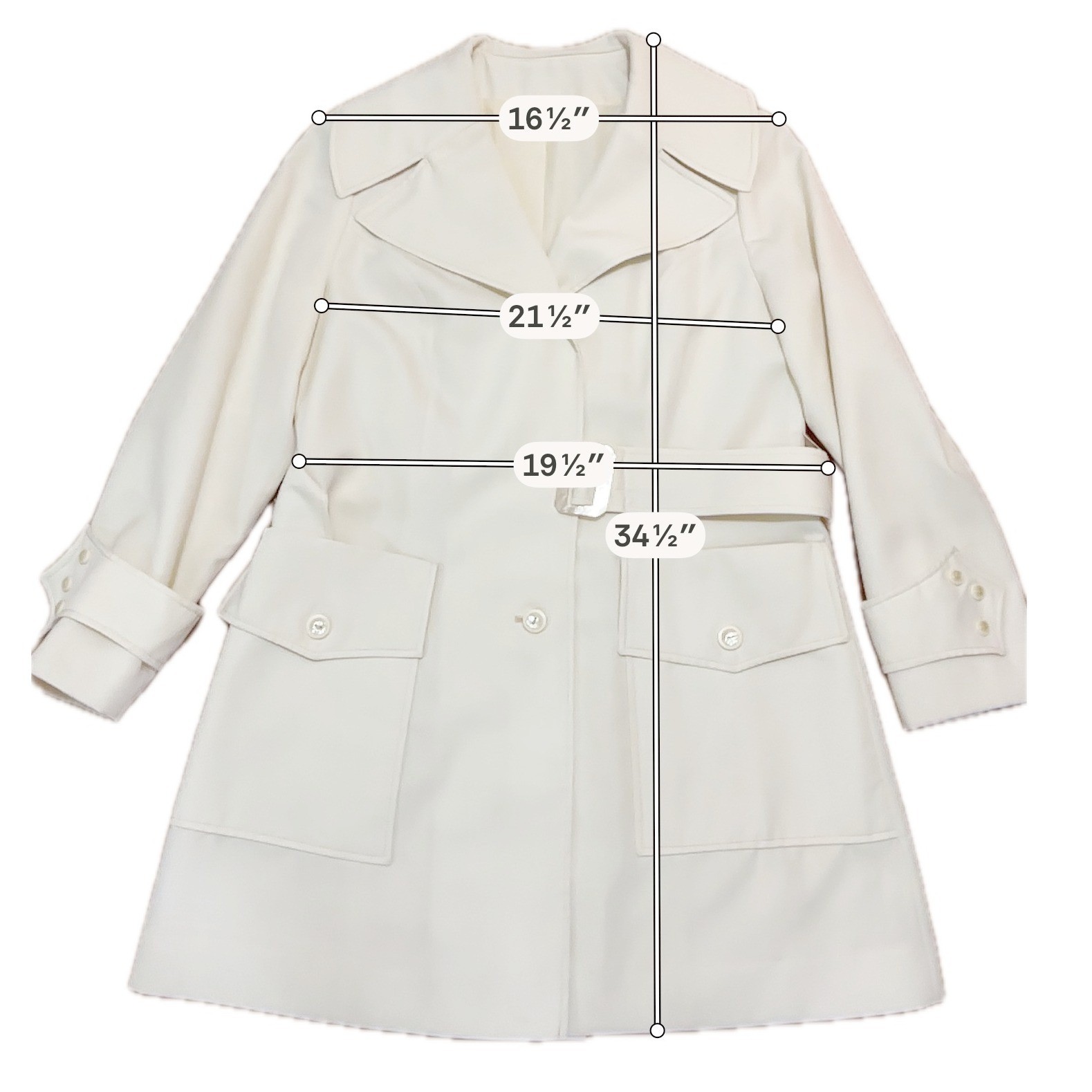 Vintage 70s Betty Rose Ivory Belted Rain Coat Womens M Jackie O Mod Trench USA