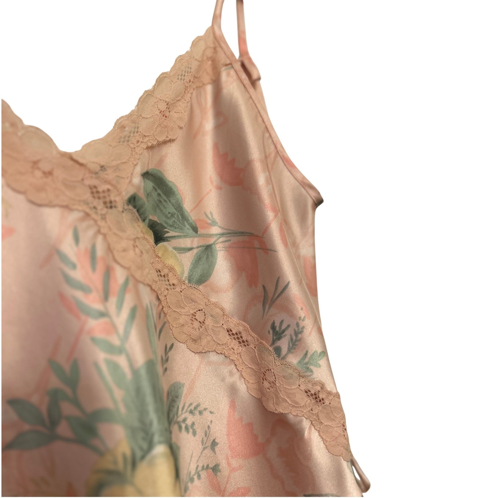 Vintage 90s Pink Floral Satin Slip Dress XS Open Back Lace Mini Nightgown Fairy