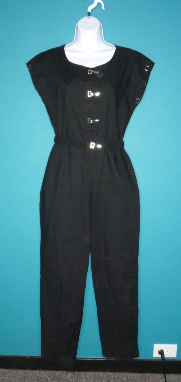 Vtg 80s Marissa Jumpsuit Black Silver Toggles NEW WAVE Sz M/L