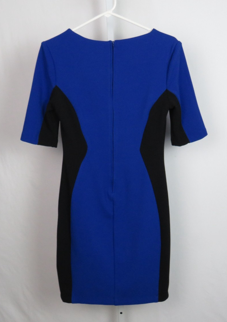 BISOU BISOU SIZE 10 DRESS POLY SPANDEX BLEND BLUE BLACK LINED LIGHT TEXTURE