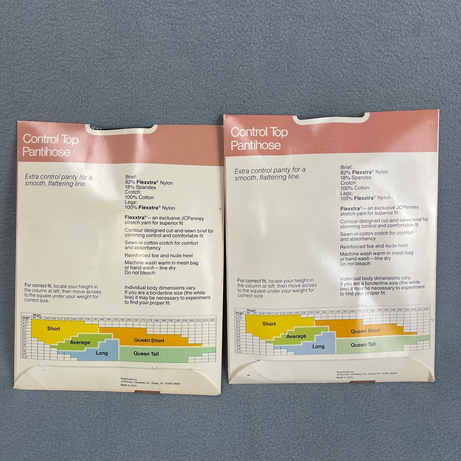 JC Penny Control Top Panty Hose Super Shaper Navy Queen Short 2 Pair Vintage USA